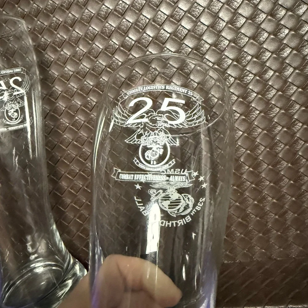 USMC 238 Birthday Ball Pilsner Glass Set Combat Logistics Regiment 25